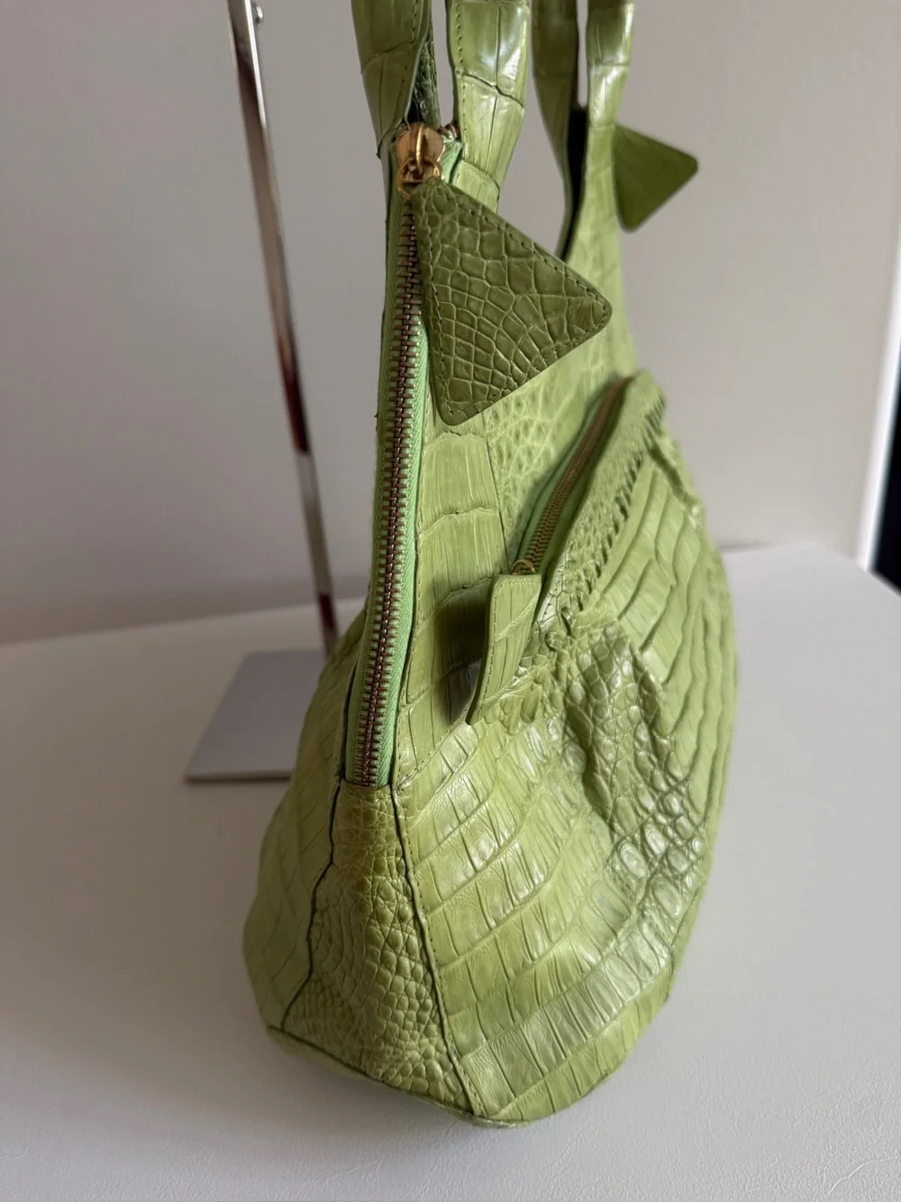 NANCY GONZALEZ Genuine Crocodile Top Handle Shoulder Bag Hobo Handbag Lime Green